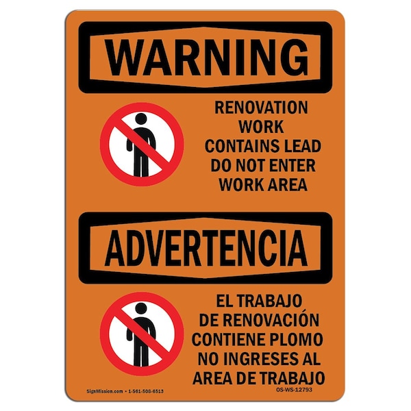 Sign, 7" H, 10" W, Aluminum, Renovation Work Contains Lead Do Not Enter, Landscape, L-12793
